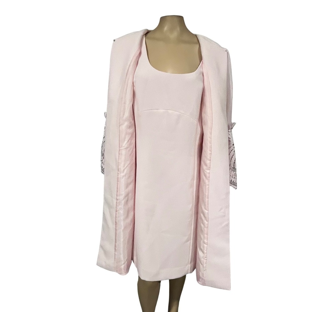 Tahari Arthur S. Levine Pink Dress Coat Set Lace Bell Sleeves Preppy 14
